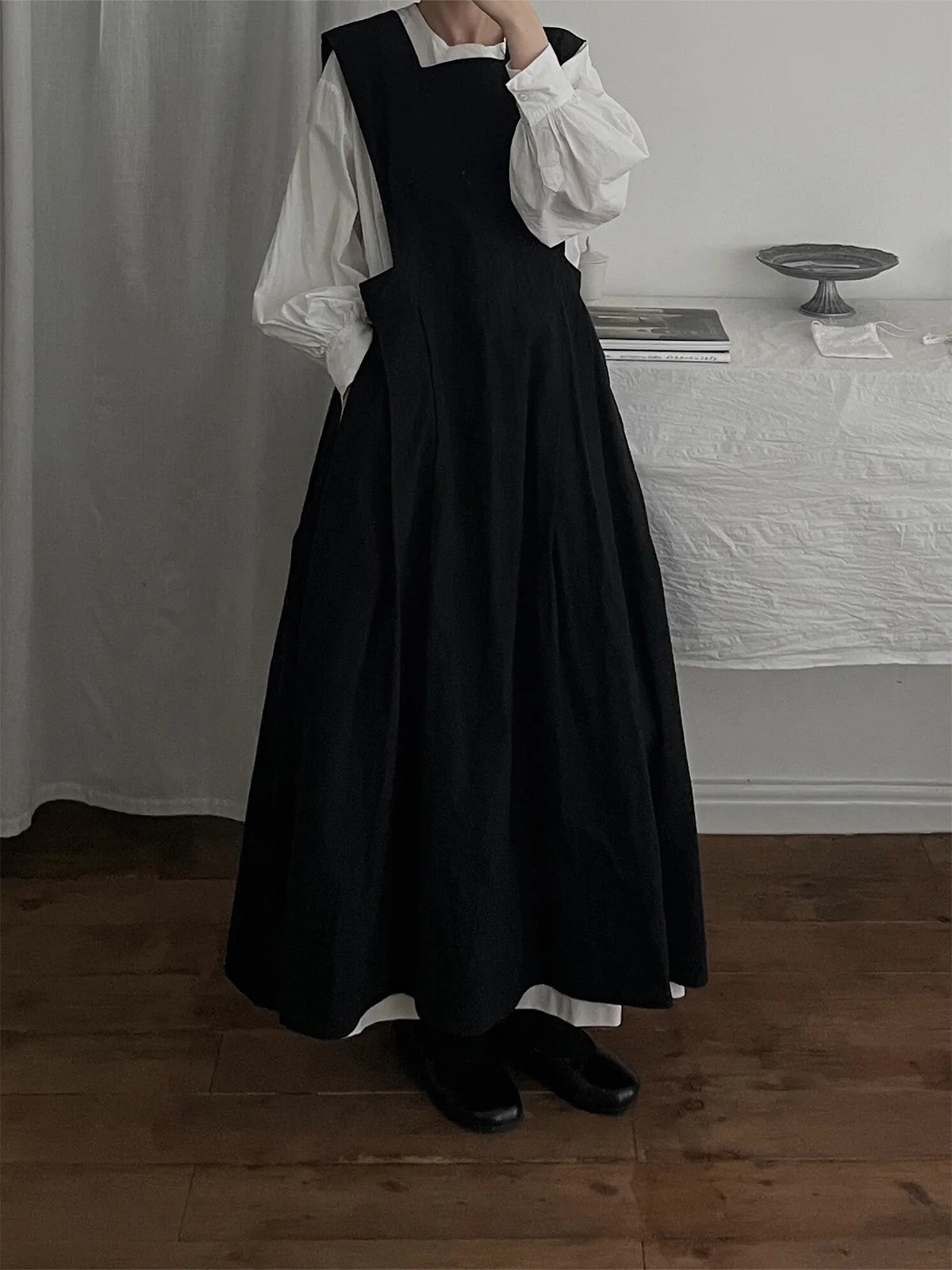 sachin and babi light blue dress Black Lolita Skirt with Apron Style Overlap Winter Dress Women's Fashion  Japanese Style Waist-Cinched Sleeveless Dress