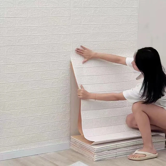 Rollo de papel tapiz autoadhesivo 3D para pared, adhesivo de espuma de  ladrillo suave para cocina, habitación, decoración del hogar, impermeable,  bricolaje, blanco, azul, rosa, gris - AliExpress