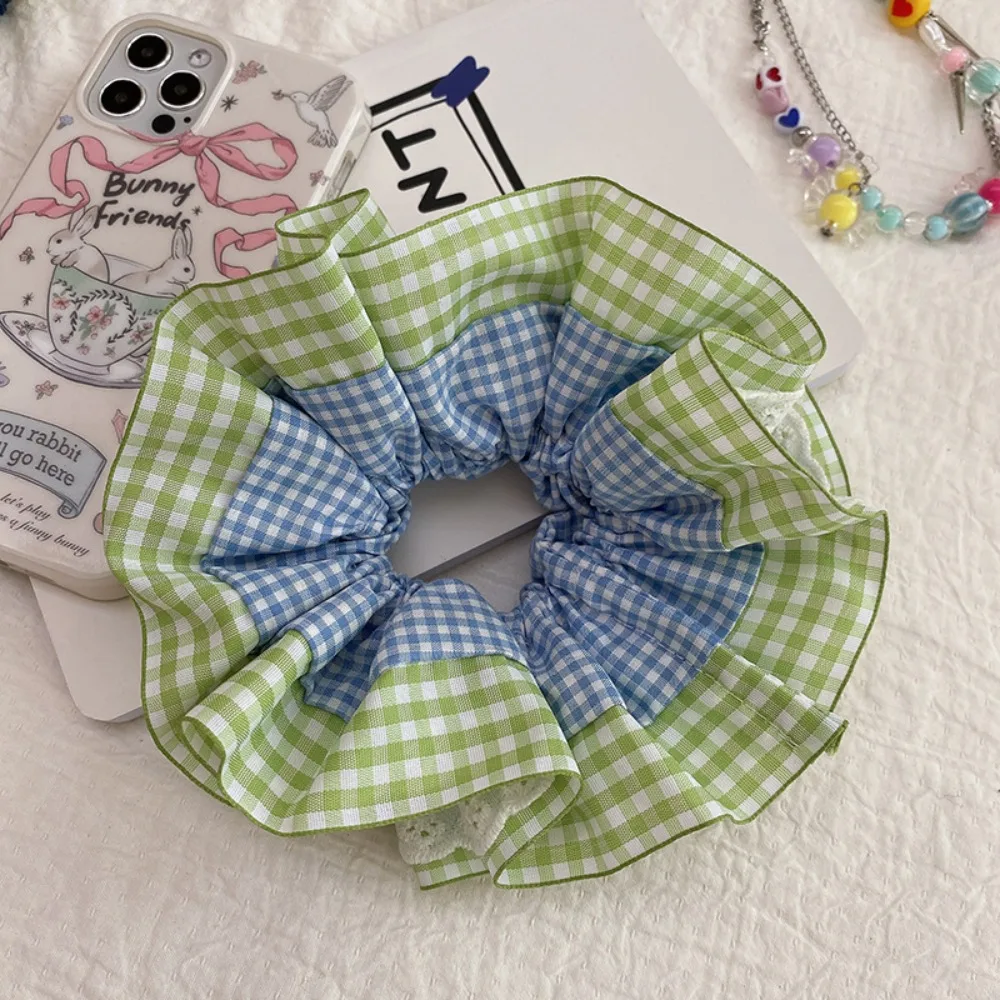 Mint Green Plaid Elastic Hair Bands Ponytail Clip Rustic Hair Rope Ladies Hair Accessories fashion rope ladies bucket bag drawstring pu leather bead shrink strap buckle high quality women bag accessories