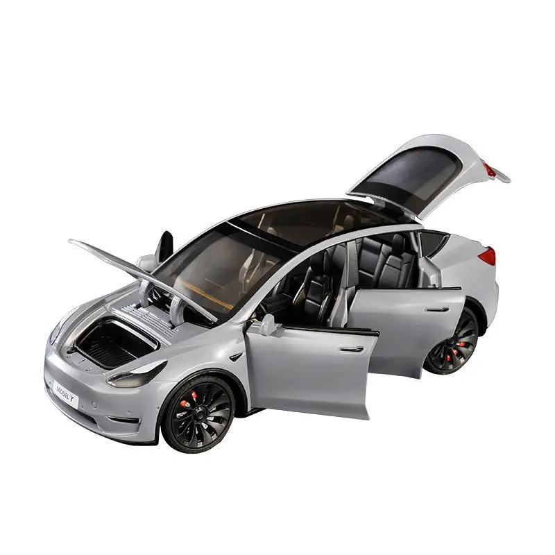 1:24 Teslas Model Y Model 3 With Charging Pile Alloy Car Diecast Metal Toy Car Model Sound and Light Childrens Collectibles Gift 6