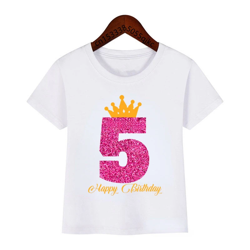 thumbnail image 1 of Camiseta de algodón estampada con número de cumpleaños de corona, regalo de cumpleaños para niños, camiseta para niña, camiseta divertida y linda para bebé, ropa para niños, 1 of 5