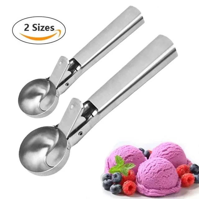 3 Sizes Stainless Steel Ice Cream Scoop Tool Cookie Watermelon Ball Spoon  Fruit Mash Potato Digging Ball Spring Handle Scoop - AliExpress