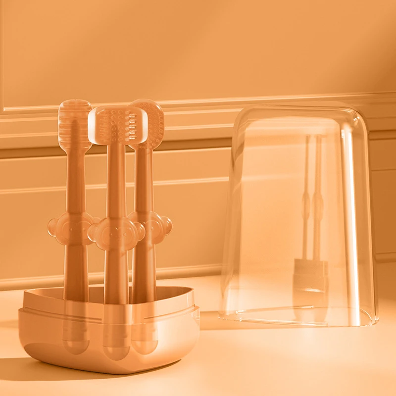를 위해 디자인된 제품 4가지 색상 3개의 칫솔 실리콘 칫솔 10cmx5CM PP 손쉬운 그립 디자인을 위한 깨끗한 보관 컵