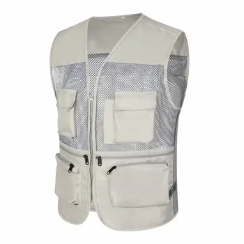 Men's Summer Mesh Fishing Vest Photography Works Multi Pocket Outdoor Journalist Vest Sleeveless Jacket 1