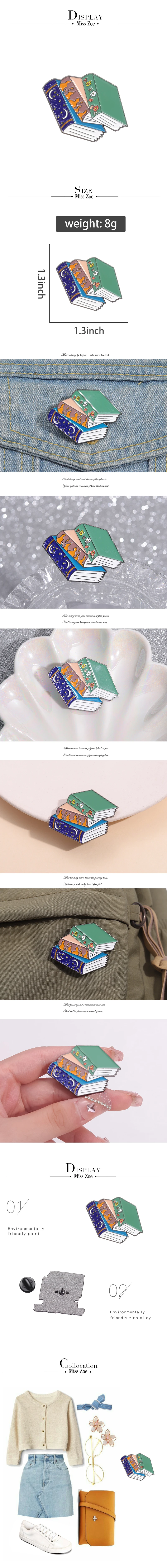 Niedliche Bücherwurm Emaille Pins benutzer definierte Blumen Nachthimmel Flamme Broschen Revers Abzeichen lustige Buch Schmuck Geschenk für Kinder Freunde – Detail 1