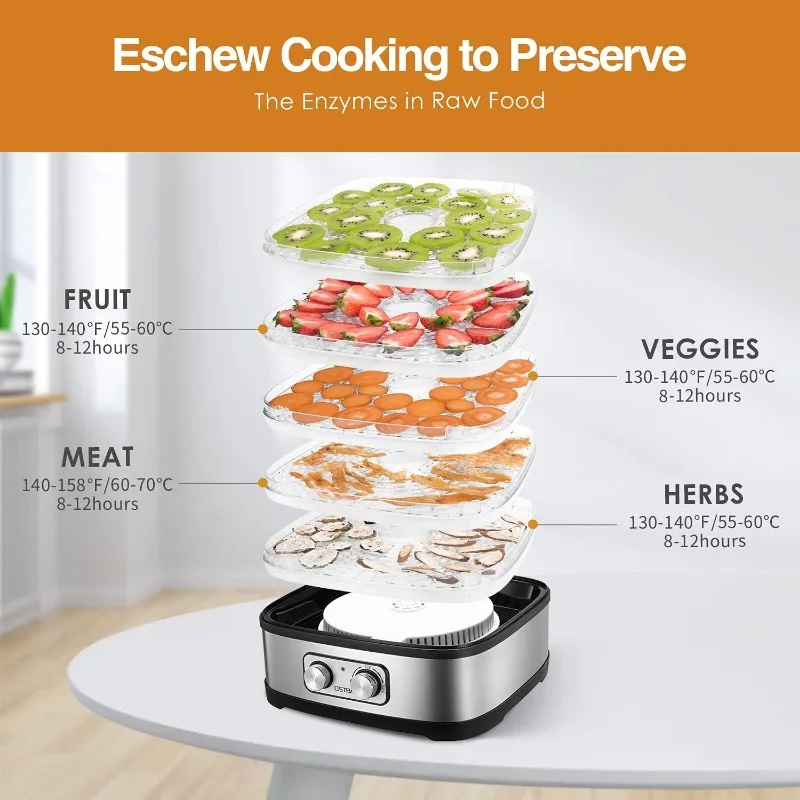 OSTBA Food Dehydrator, Dehydrator for Food and Jerky, Fruits, Herbs, Veggies, Temperature Control Electric Dryer Machine,