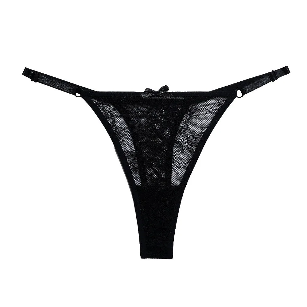 Culotte transparente en dentelle et résille, string fin taille basse avec nœud floral, lingerie féminine, cadeaux 1