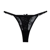 Culotte transparente en dentelle et résille, string fin taille basse avec nœud floral, lingerie féminine, cadeaux 1