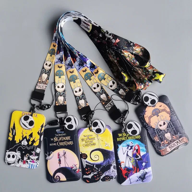 1 Set Disney Jack Skellington Pvc Card Cover Campus Card Mickey Minnie Hanging Bag Holder Lanyard Id