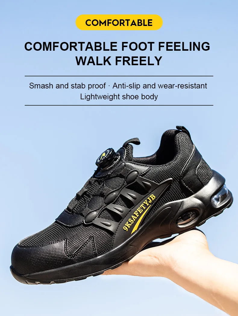 Quality Safety Shoes Men Rotary Buckle Work Shoes Air Cushion Indestructible Sneakers Puncture-Proof security Boots Protective