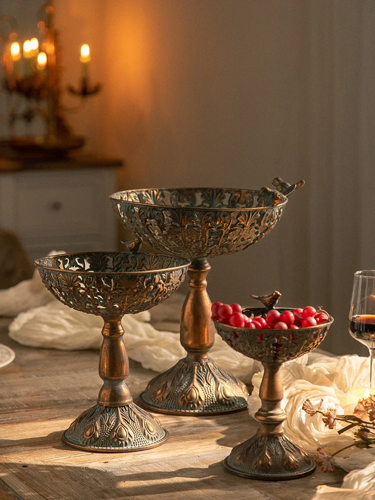 Vintage Brass Intimating Cut out Bowl Bird Finale with Tall Embossed Pedestal 4