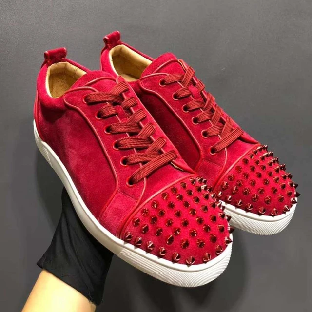 Luxury Men's Shoes, Red Bottom Shoes Leather Low Top Rivet Men's Shoes Casual Shoes Couple Shoes