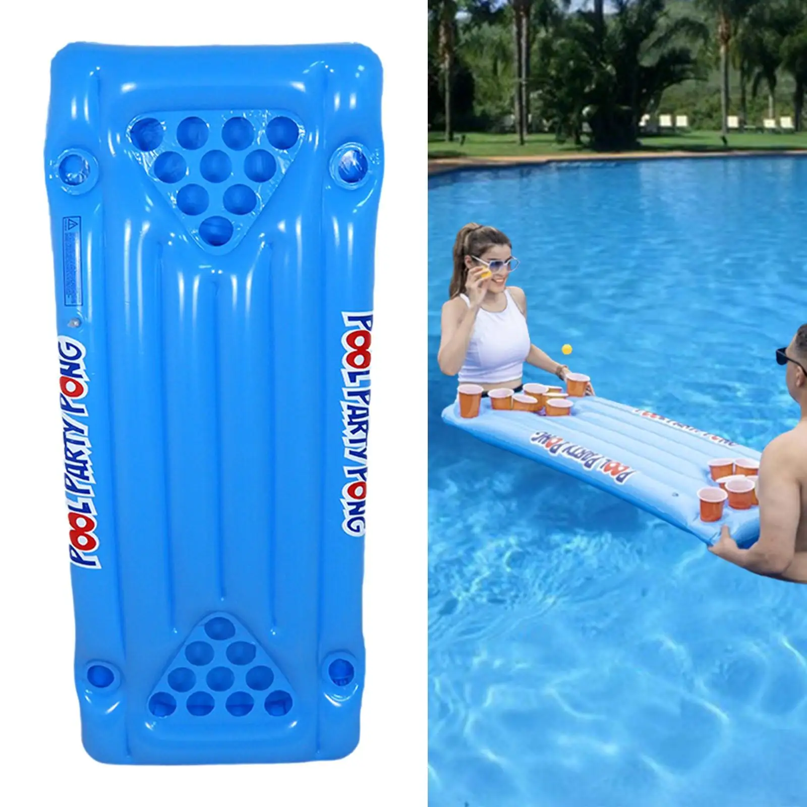 Inflatable Beer Pong Pool Float Party Supplies Unique with Drink Holder Pool Bed for Water Park Summer Lake Holiday Beach Party