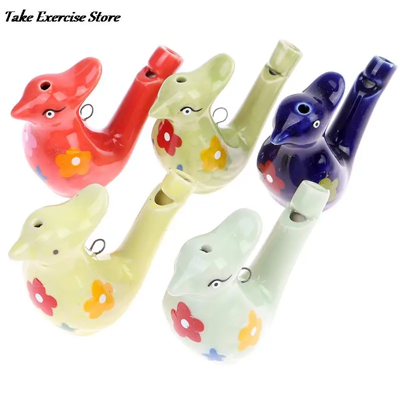 Coloured Drawing Ceramic Water Bird Whistle With Lanyard Bathtime Musical Toy For Kid Early Learning Educational Toy 1Pc 2