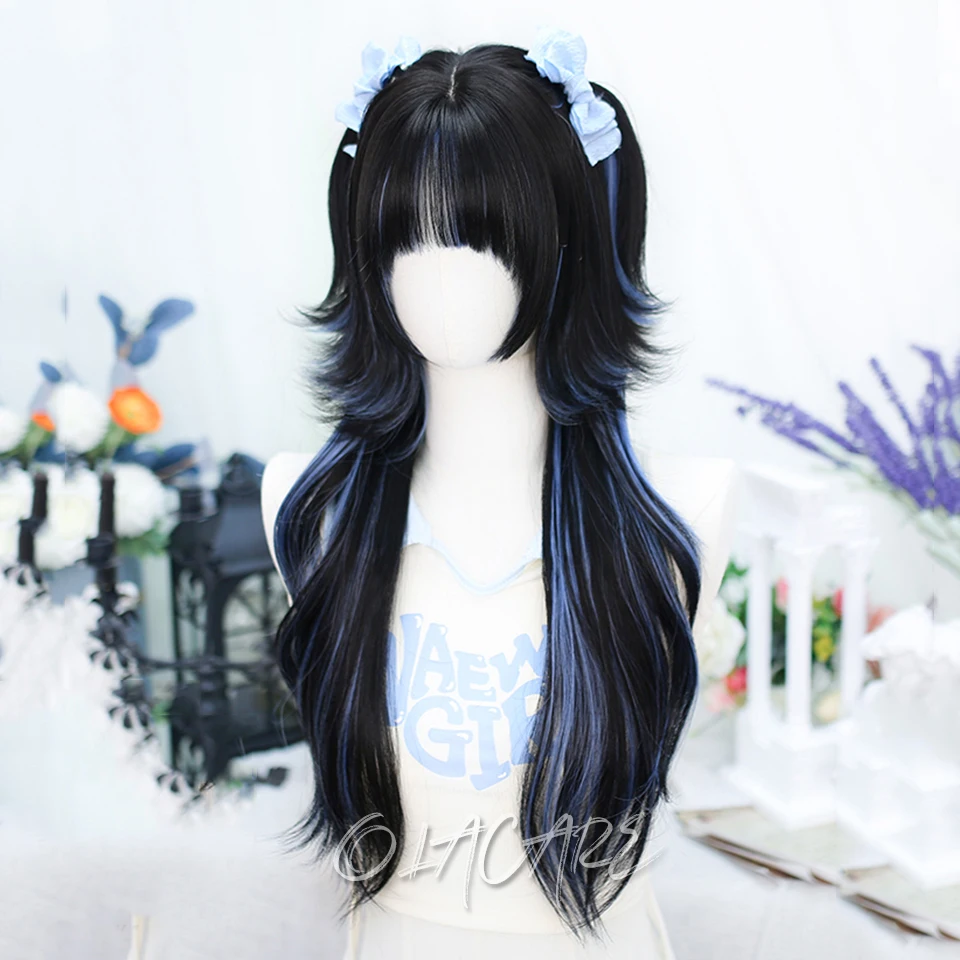 Synthetic Red Blue Curly Cosplay Wig for Women