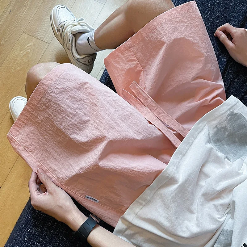 EBAIHUI Solid Color Thin Men's Sports Shorts Summer Loose Casual Quick Drying Shorts Breathable Lace Up Design Male Pants