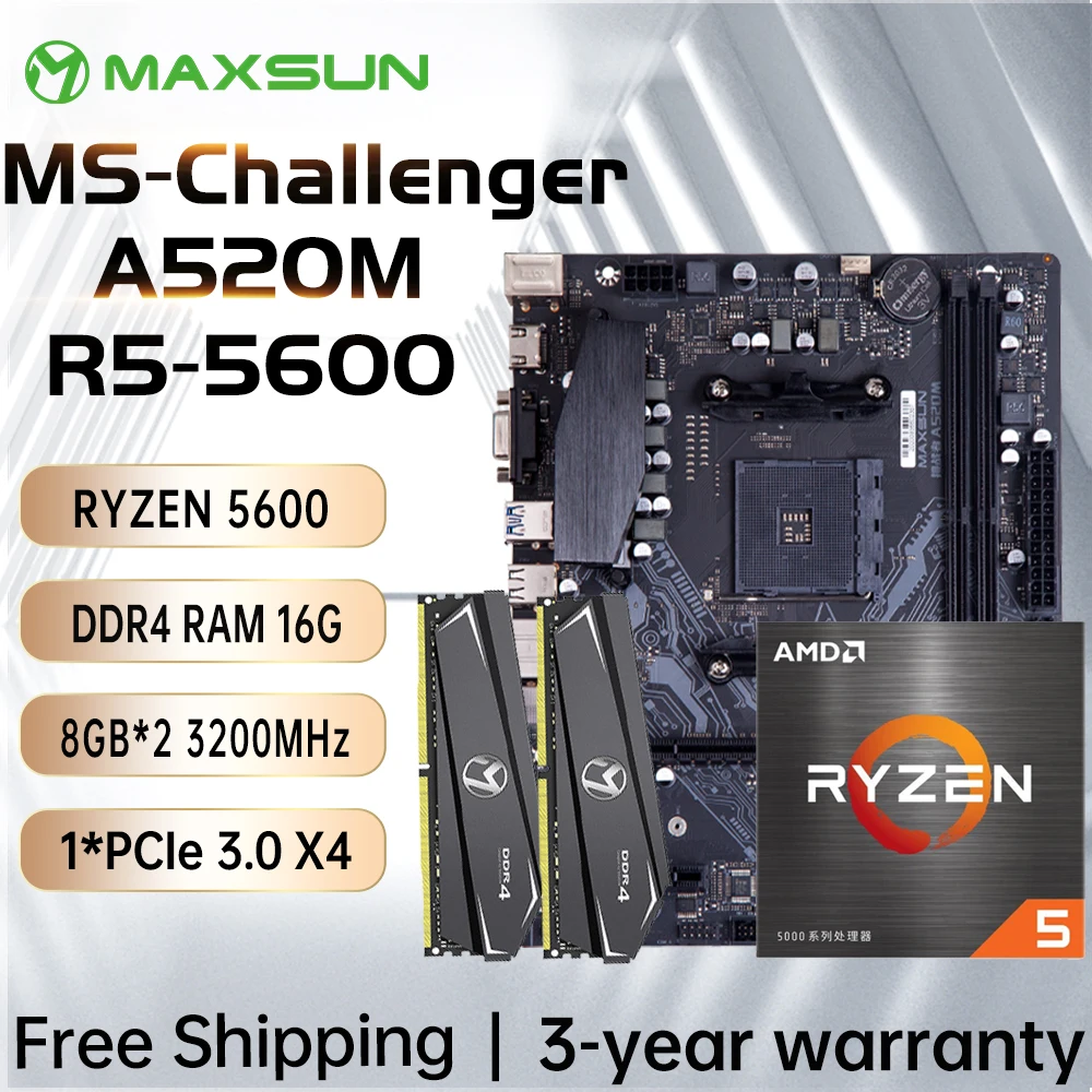 MAXSUN Gaming Motherboard Combo A520M CPU AMD Ryzen 5 5600 RAM DDR4