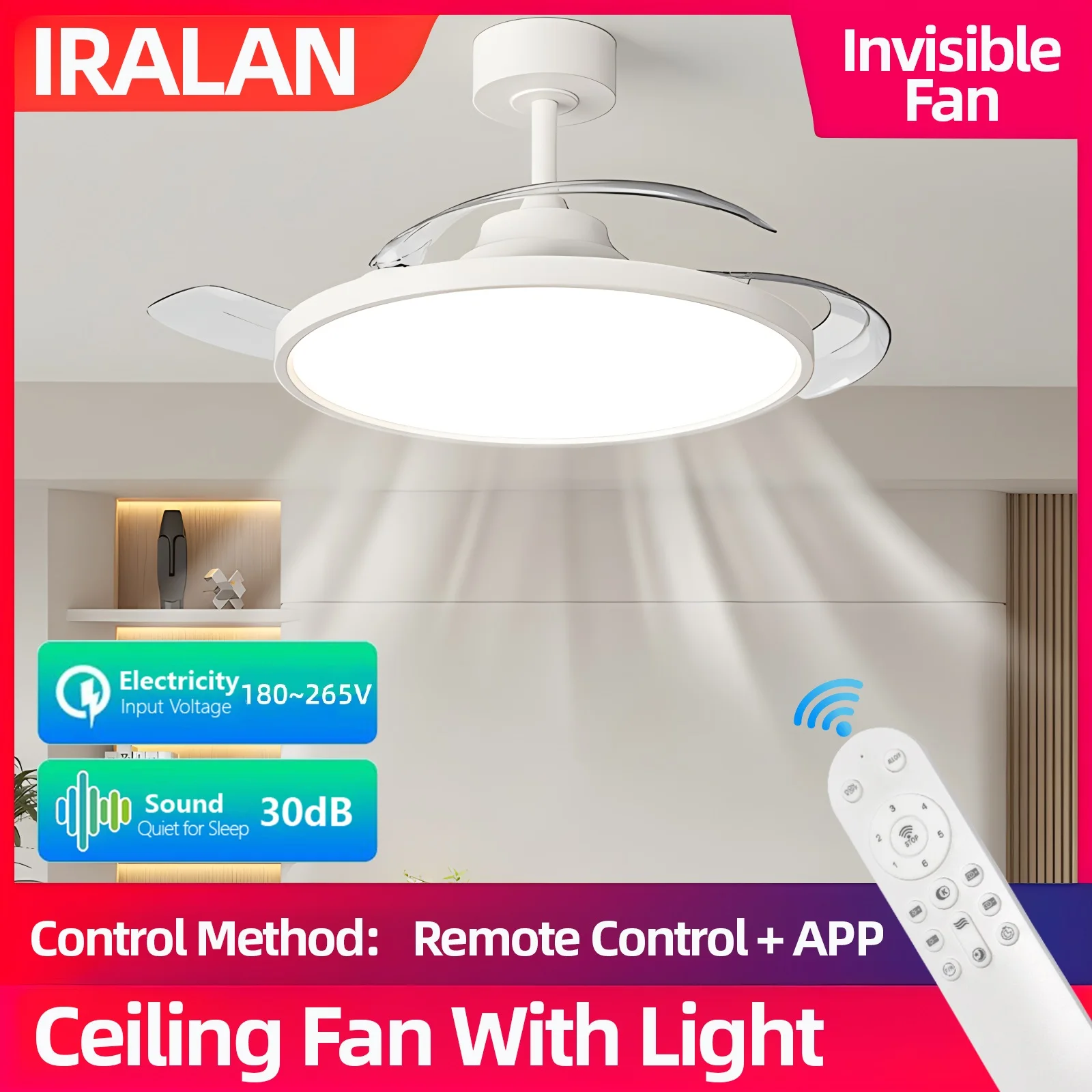 Retractable Ceiling Fan with Lights Remote Control Dimmable 42/48 Inch Modern invisible Ceiling Fan Bedroom Dinning Room 6 Speed