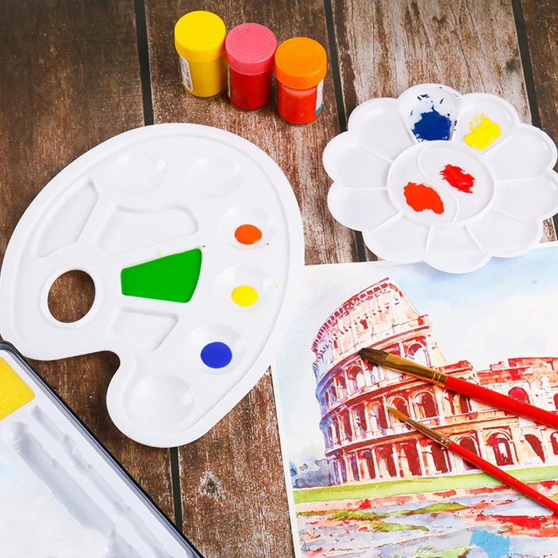 Palet van kunststof, verfbakje, diverse vormen en maten, voor kantoor, school, student, teken- en schilderbenodigdheden, aquarel- en olieverf, ZYF_voghion.com