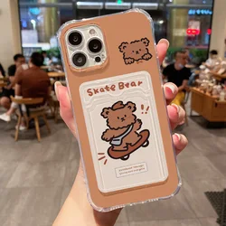 Adorable Bear Transparent Phone Case with Soft Card Holder Sleeve - S23 5G (1)