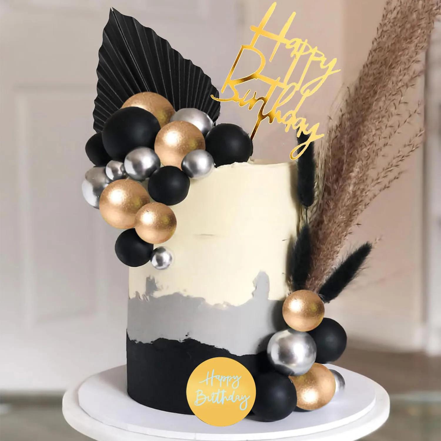 11 Pezzi Decorazione Torta Compleanno Nero, Happy Birthday Decorazioni Torta, Cake Topper Cuore Topper per Torta Stelle, Topper Torta Glitter per Ragazze Ragazzi Festa Compleanno Baby Shower Nuziale