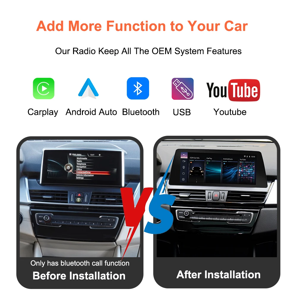 Monitor Multimedia para Auto Bonroad de 10.25 Pulgadas con Linux, Carplay y Android para BMW Serie 2 F22 F45 MPV 2013-2017 Sistema NBT, Radio con Airplay 4