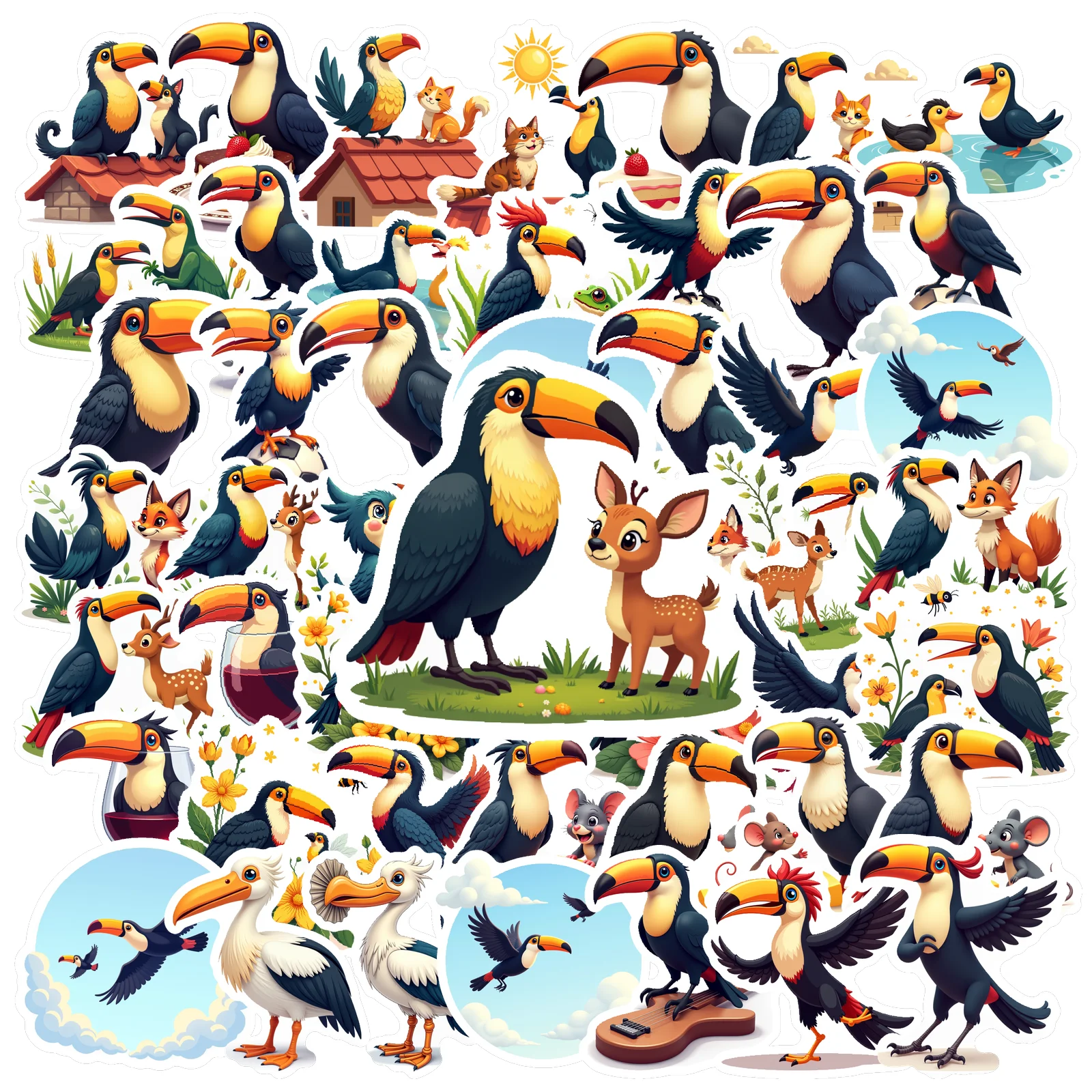 50pcs Birthday Stickers Collectible Vinyl Birthday Toucan Sports Stickers Creative Animal For Guitar