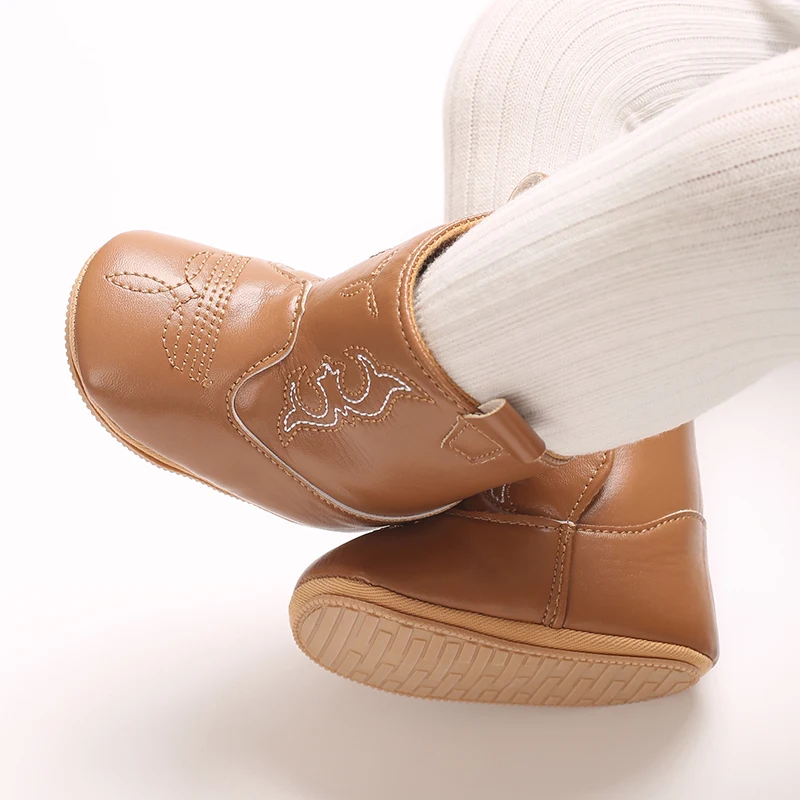 Baby Shoes Baby Boots Leather Western Boots Cowboy Bootie Soft Sole Non-Slip Crib Shoes For Baby Infant Toddler Girls Boys Newborn