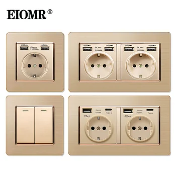 EIOMR 16A EU ผนังซ็อกเก็ตไฟฟ้าและสวิทช์ Luxury Gold แผงสแตนเลส Power Outlet AC 110 ~ 250V Home Improvement 1