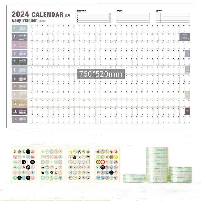 2024 Wall Calendar Planner Sheet Kawaii Yearly Monthly Weekly Daily Planner  To Do List Hanging Agenda Schedule Organizer Office