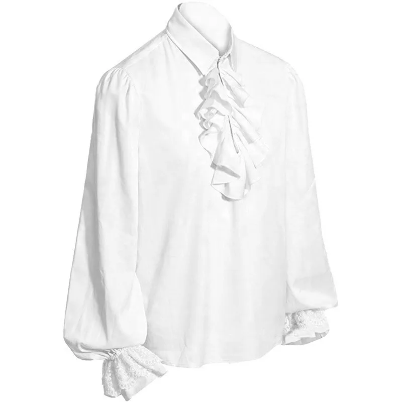 thumbnail image 5 of Camisas medievales piratas para hombre, camisa gótica steampunk con volantes, camisa de manga larga, blusas victorianas renacentistas, camisa para hombre, 5 of 5