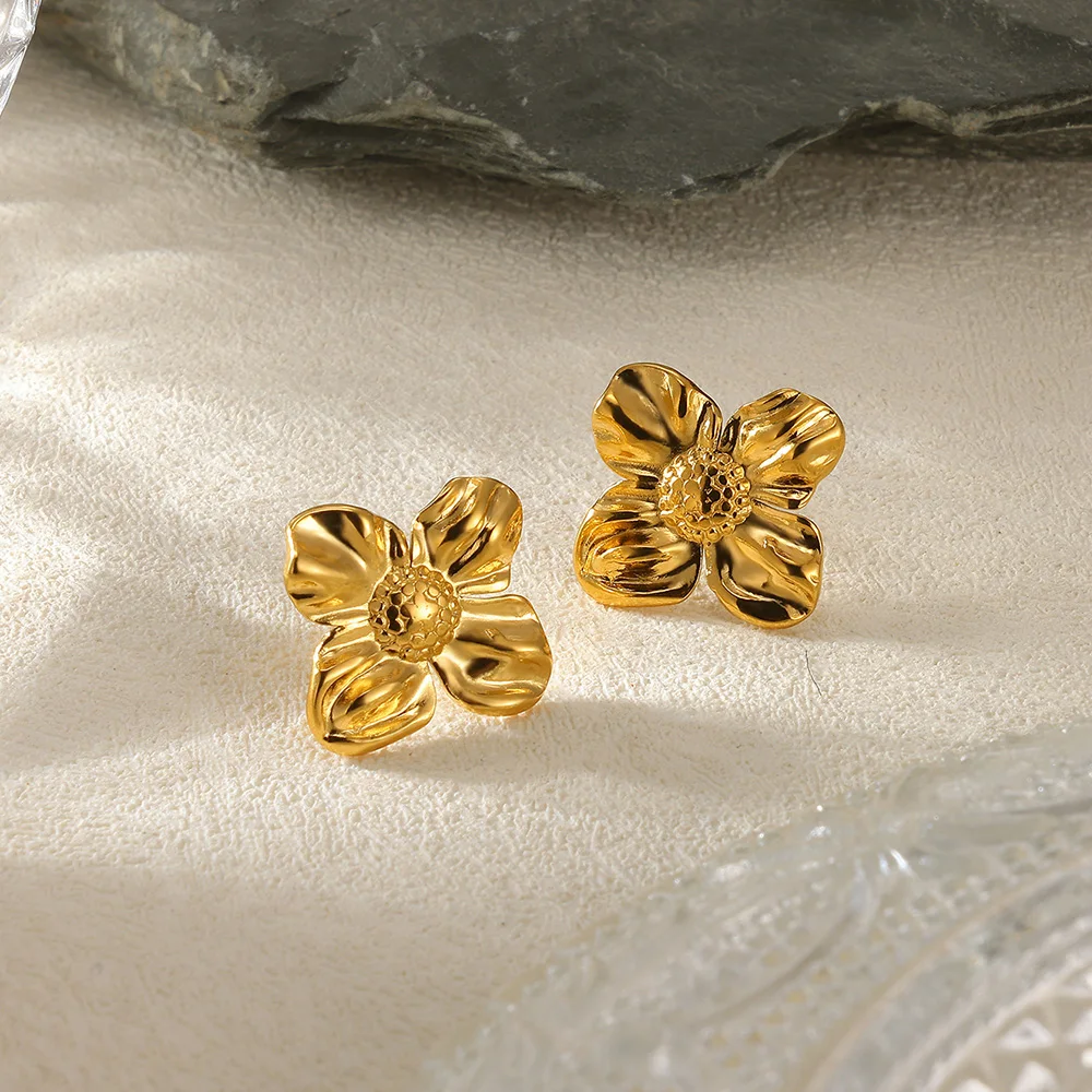 Geometric Flower Earrings Women Stainless Steel