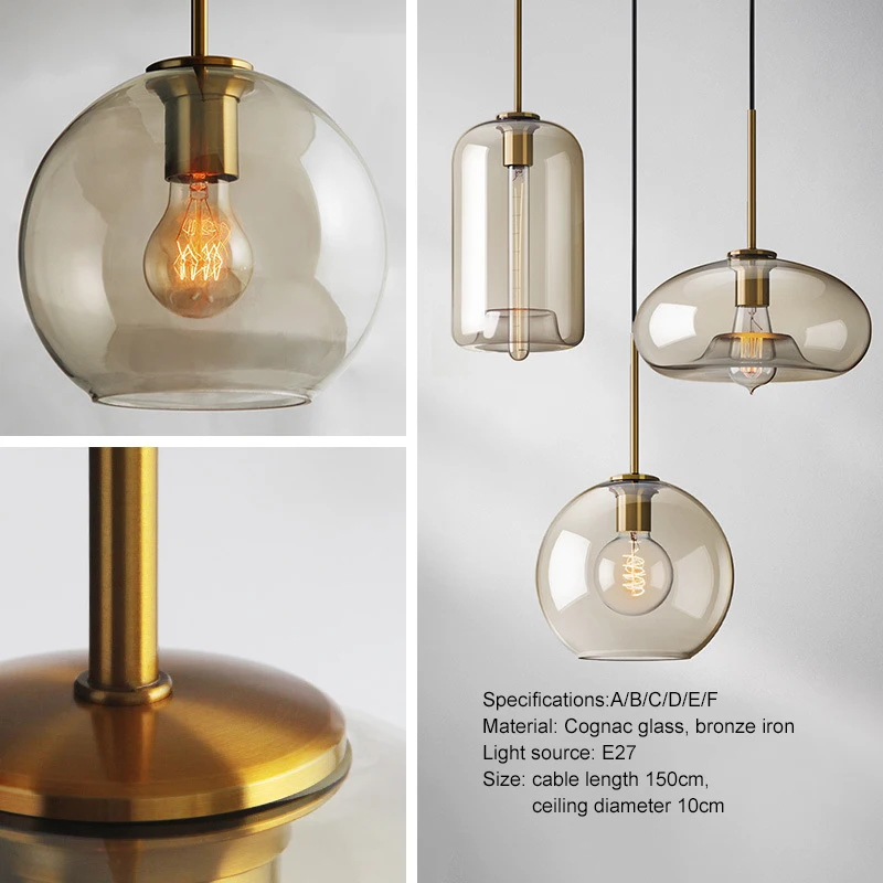 Modern Dining Table Bedroom Bedside Glass Lustre Pendant Lamp Industrial Indoor Lighting Decor Fixture Loft LED Hanging Light