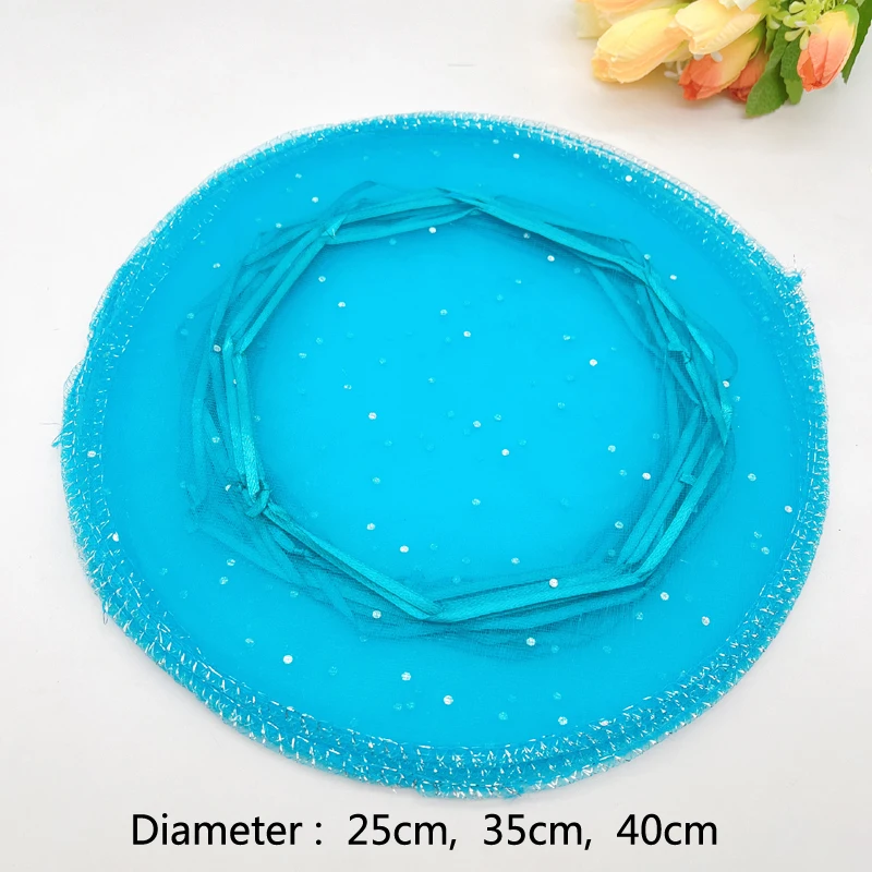 

100pcs Round Lake Blue Organza Gift Bags Mesh Small Gift Bag Circle Sachet Bag Drawstring Wedding Packaging Jewelry Storage Bags