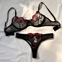 Ensemble de sous-vêtements Sexy pour femmes, soutien-gorge émotionnel exotique, imprimé brodé, brassière, ensemble de Lingerie, Push Up, Bralette fine 2