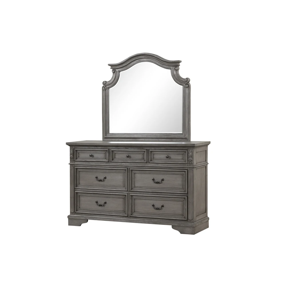 5-Piece Rustic Gray Wood Queen Bedroom Set - Traditional Style 5
