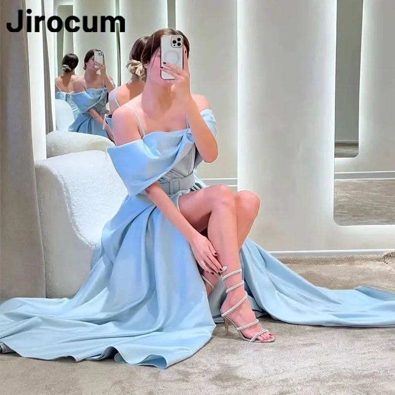 

Jirocum Elegant Simple A-Line Prom Dress Women's Spaghetti Strap Party Evening Gown Floor Length Side Slit Formal Occasion Gowns