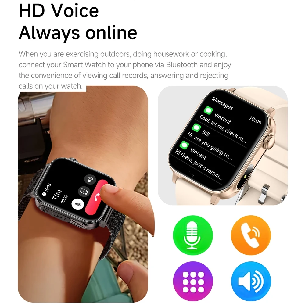 Type-C Fast Charging Smart Watch Men Women Health Manager Bluetooth Call LED Flashlight Waterproof Sport Fitness Smartwatches