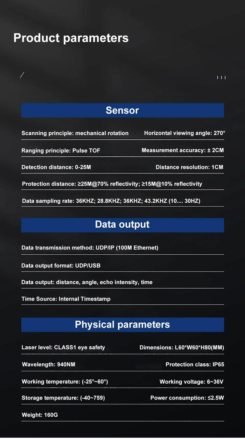 LakiBeam1 Industrial-grade Single-line LiDAR Module 25M Detection Distance Pulse