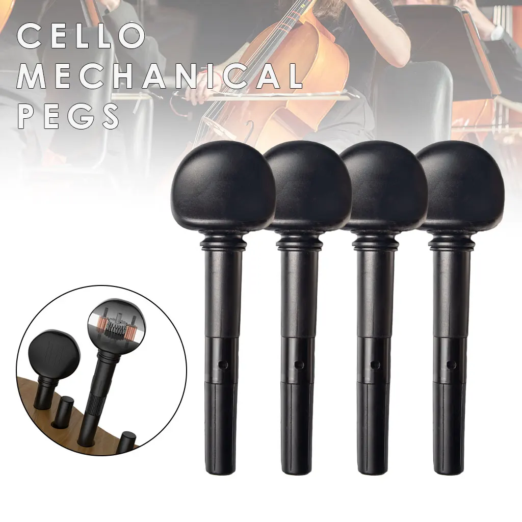 Cello Strings 4PCS Acoustic Cello Scrolled Head Cello Geared Pegs Finetune Eays Tuning Pegs 4/4 3/4 Size Cellos Accessories