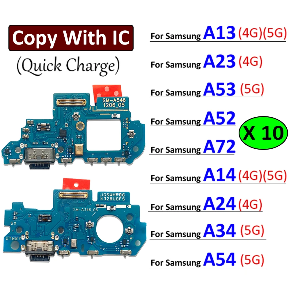 

10Pcs, New For Samsung A13 A23 A53 A52 A72 A14 A24 A34 A54 4G 5G USB Charging Port Dock Charger Plug Connector Board Flex Cable