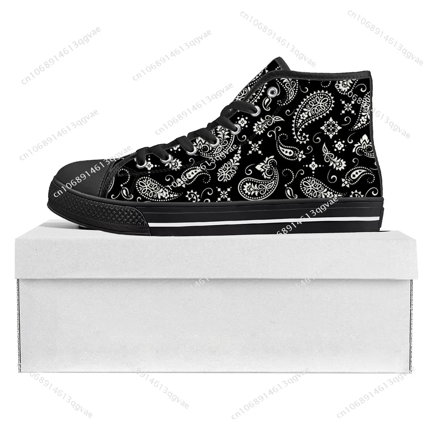 Paisley Print High Top High Quality Sneakers Mens Womens Teenager Canvas Sneaker Custom Made Shoe Casual Couple Shoes Black