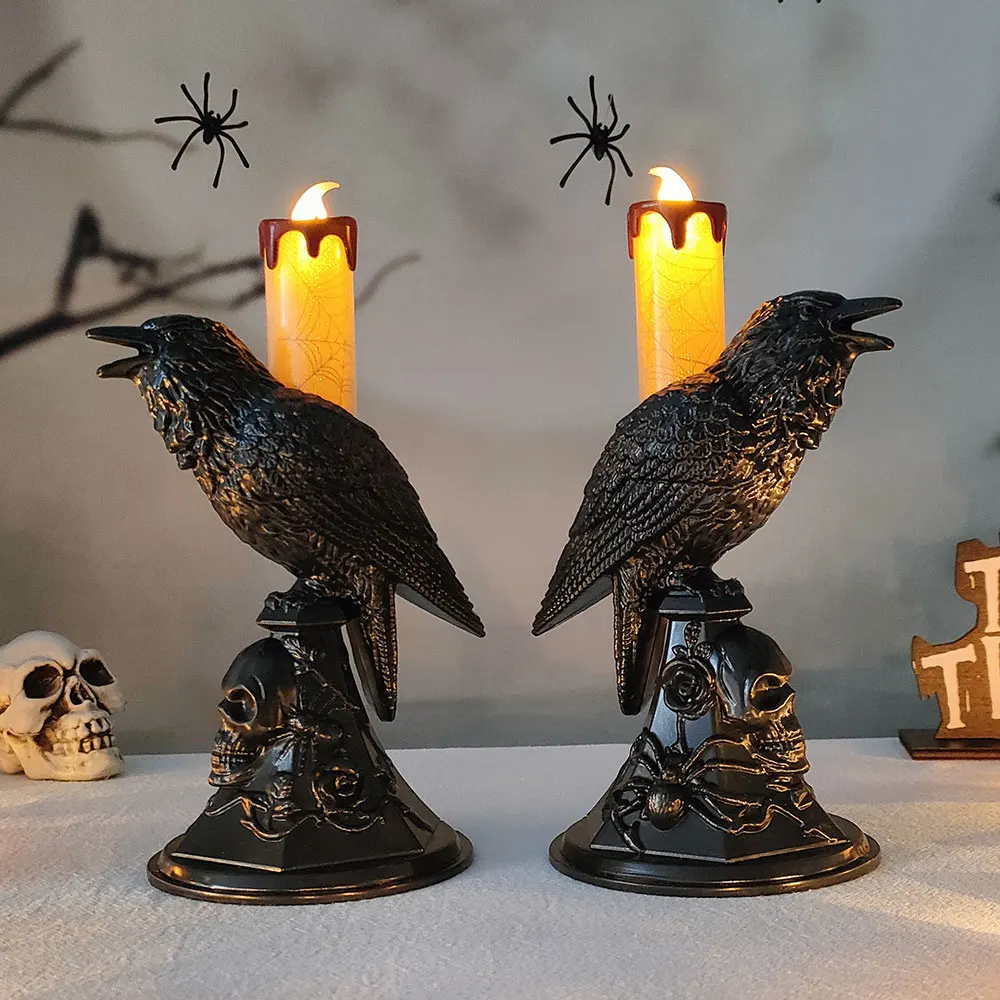 Gothic Candle Holder The Raven Crow Black Resin Candle Holder Halloween Owl  Spooky Candle Stick Occult Dark Gothic Home Decor - AliExpress