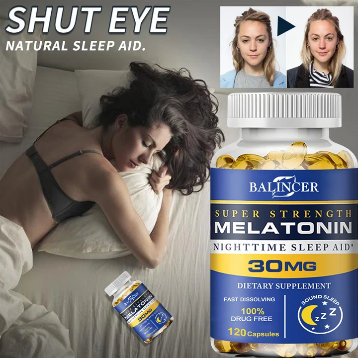 

30 мг сверхмощный мелатонин добавка для сна в ночное время-быстрое засыпание, сон дольше, Улучшение бессонницы, спокойствие