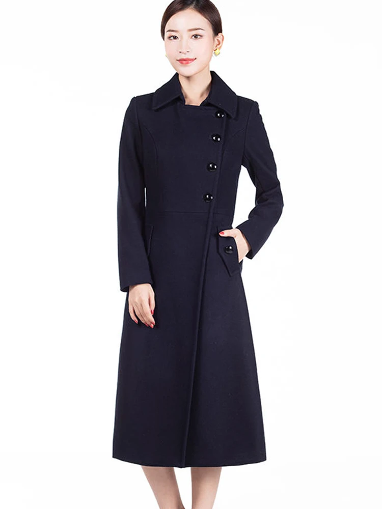 Women Warm winter Woolen Office Lady X-Long Blazer Coat Simple Outerwear Trench with Pockets Fashion Style Winter Wear