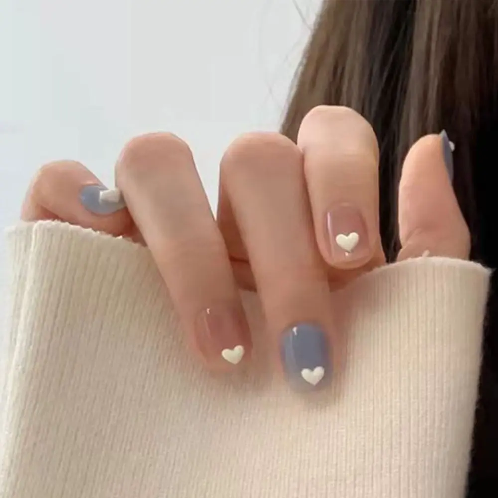 24 Peças Unhas Quadradas Diárias De Design Japonês Xadrez Doce & Estrelas &  Pedrinhas Em 3d & Coração Azul, Incluindo 1 Tubo De Cola Para Unhas E 1  Ferramenta Removedora De Esmalte