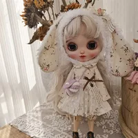 Handmade Doll Skirt Dress With Big Ear Rabbit Hat Doll Floral Patterned Dress For Blythes Ymy Licca Azones Ob24 Ob27 Fr Doll 2