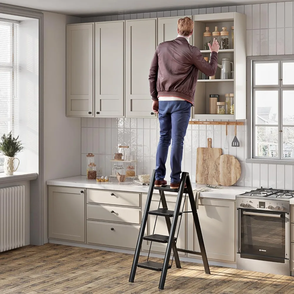 

Step Ladders, 4 Ladder, Folding Stool with Anti-Slip Pedal,600 Lbs Portable Sturdy Steel Ladder for Adults, Step Ladders