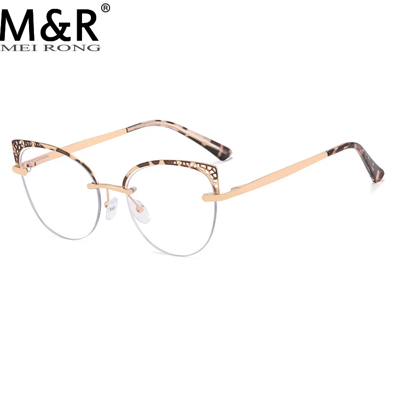 

2023 Fashion Simple Women's Anti Blue Light Sunglasses Vintage Metal Cat's Eye Frame Outdoor Street Shooting Decorative Glasses
