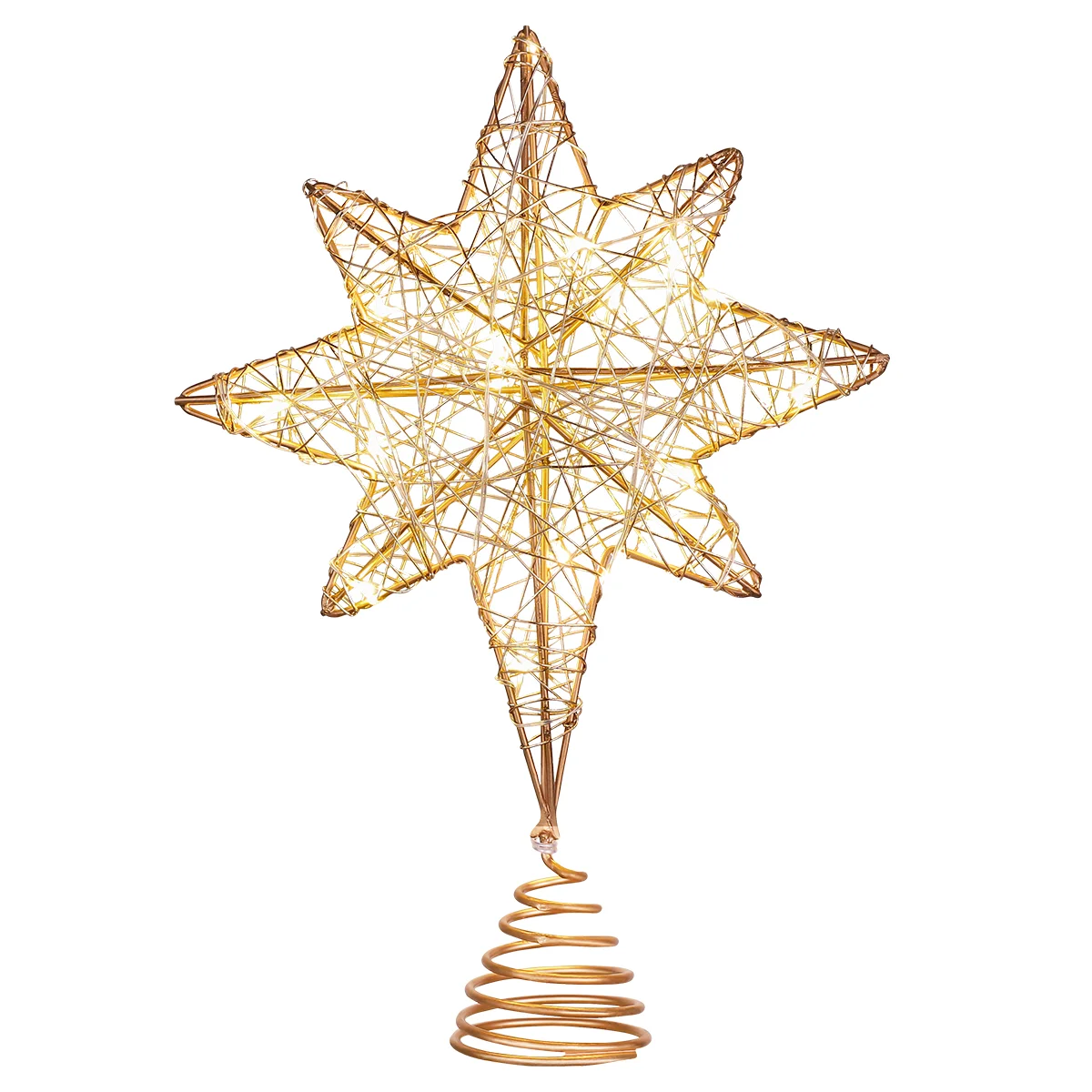 

Christmas Tree Topper Star Glitter Seven Pointed Iron wire Treetop Star with String Lights Xmas Party Decor (Rose Gold)
